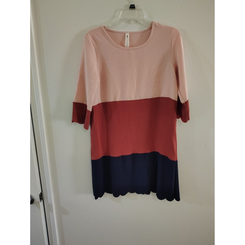 Vanilla Bay Womens Colorblock Scallop Hem Shift Dress Pink Rust Navy VD40167 M